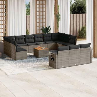 vidaXL Set De Sof&aacute;s De Jard&iacute;n 14 Pzas Con Cojines Rat&aacute;n Sint&eacute;tico Gris Vidaxl