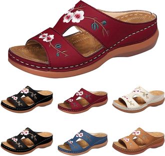 Generic White Flat Sandals For Women,Arch Support Wedge Flip Flops,Summer Comfortable Dressy Casual Beach Sandal Slippers Vintage Wide Width Boho Non-Slip Dre