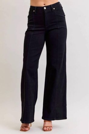 Judy Blue High Waisted Retro Wide Leg Denim Jeans In Black