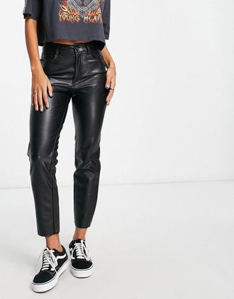 Only Only Emily faux leather ankle pants in black