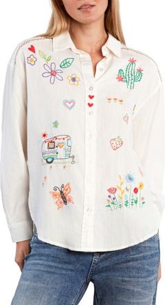 BILLY T Moonflower Embroidered Shirt in White Flower at Nordstrom, Size X-Small