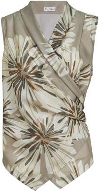 Brunello Cucinelli Bloom print pongee vest in Khaki at Nordstrom, Size Xx-Small Eu