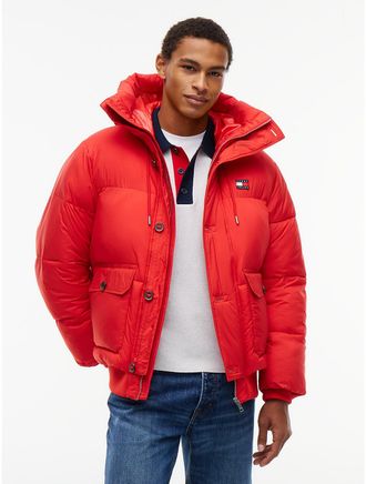 Tommy Hilfiger Mens Tommy Jeans Hooded Utility Puffer Jacket - Scarlet Flare - XL