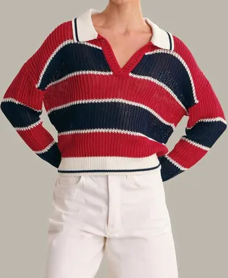 525 america Alexa Rugby Stripe Polo Pullover In Racing Red Combo