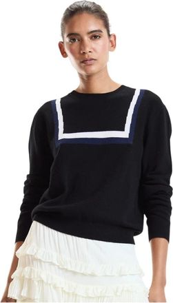 Cynthia Rowley Eastport Knit Pullover - Dames - Ronde hals truien - Zwart - XS - Wol - Truien & Vesten