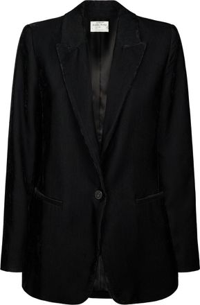 Forte_Forte Notched Lapel Tailored Black Ribbed Jacket