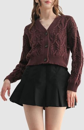 All in Favor Cable Crop V-Neck Cardigan in Brown at Nordstrom, Size X-Small