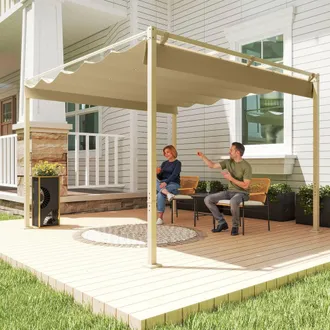 OUTSUNNY 3 x 3(m) Garden Pergola with Retractable Roof, UPF30+, Khaki