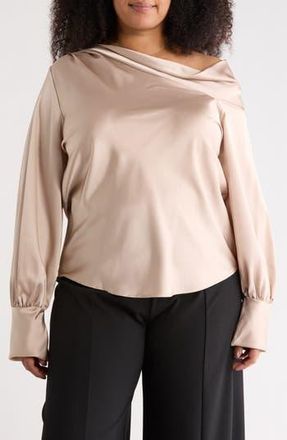 Renee C Drop Shoulder Satin Top in Beige at Nordstrom Rack, Size 1X