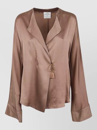 Forte_Forte silk satin crossed crew neck shirt