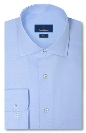 David Donahue Trim Fit Light Blue Microdobby Cotton Herringbone Dress Shirt in Sky at Nordstrom, Size 16.5
