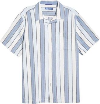 Tommy Bahama Santorini Stripe Cotton Blend Button-Up Shirt in Tidal Tempest at Nordstrom, Size Xxx-Large