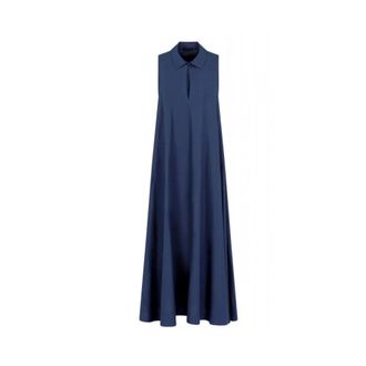 Emporio Armani Poplin uitlopende lange jurk - Dames - Maxi kleedjes - Blauw - 2XL - Katoen - Kleedjes