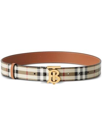 Burberry Check and Leather TB Belt - women - Polyurethane/Cotton/Acrylic/Polyester/Leather/Gold Plated Brass - S - Brown