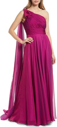 Mac Duggal One Shoulder Pleated Chiffon Gown with Draped Waist and High Slit in Raspberry at Nordstrom, Size 16