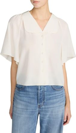 Frame Denim Gala Silk Short Sleeve Shirt in Cream at Nordstrom, Size X-Large