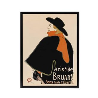 Artery8 Aristide Bruant in his Cabaret Framed Canvas Wall Art Print Lautrec in Orange | Size: W24 x H32