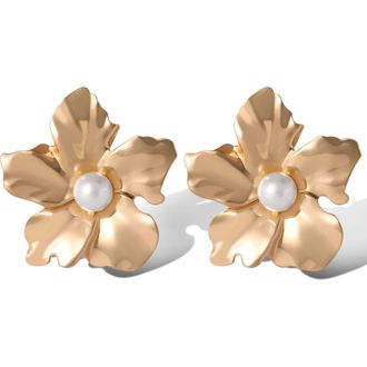 Jessica Simpson Flower Earrings with Pearl Center in Gold at Nordstrom