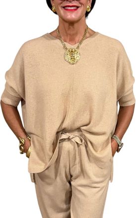 White + Warren Cashmere Easy Vee Top In Camel
