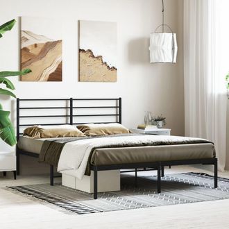 Berkfield Home Metal Bed Frame with Headboard Black 135x190 cm Double