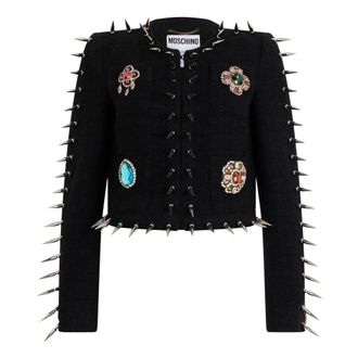 Moschino Chaqueta Corta con Tachuelas y Joyas Decorativas - Jackets - Mujer - Negro - S