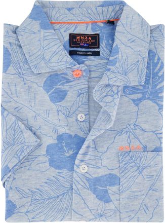 N-Z-A- NEW ZEALAND AUCKLAND Overhemd New Zealand blauw korte mouw bladeren geprint