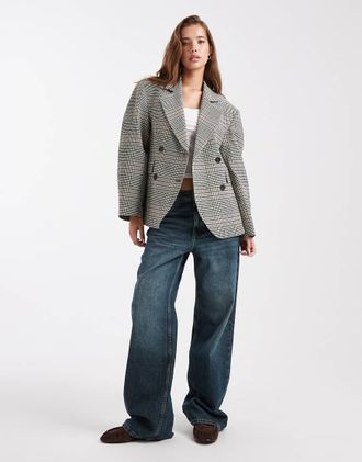 Asos Blazer doppiopetto sartoriale con maniche cocoon a quadri-Multicolore