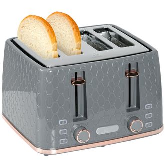 HOMCOM Toaster with 4 Slot - 7 Browning Levels - 1600W - Honeycomb - Black | TJ Hughes White