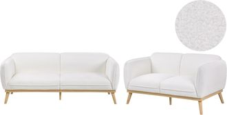 Beliani Conjunto De Sala De Estar De Estilo Escandinavo Sof&aacute;s De 2 Y 3 Plazas Con Patas C&oacute;nicas De Madera Tapizado De Boucl&eacute; Blanco Ljung