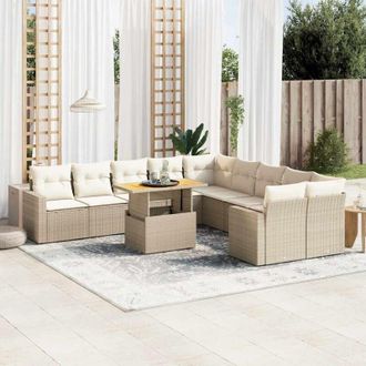 vidaXL Set De Sof&aacute;s De Jard&iacute;n 11pzas Con Cojines Rat&aacute;n Sint&eacute;tico Beige Vidaxl