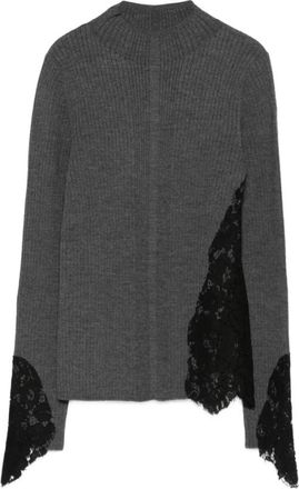 Pinko Samoa Ribgebreide Trui met Kantinzet - Dames - Coltruien - Grijs - M - Katoen - Truien & Vesten