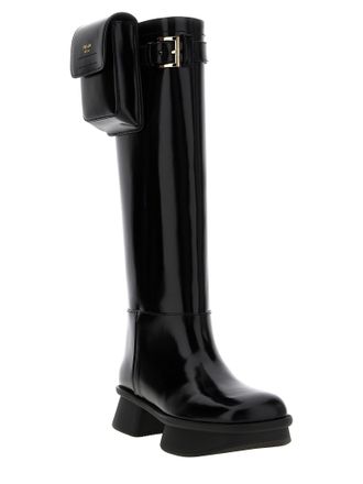 Prada Womens Black Calfskin Over The Knee Shoe