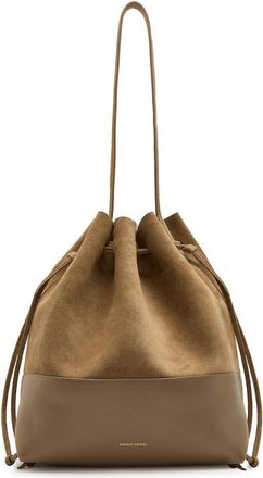 Mansur Gavriel Leather and Suede Drawstring Bucket bag - Camel - One Size