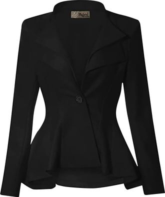 Generic Womens Slim Fit Peplum Blazer - Long Sleeve Cropped Frill Jacket Coat