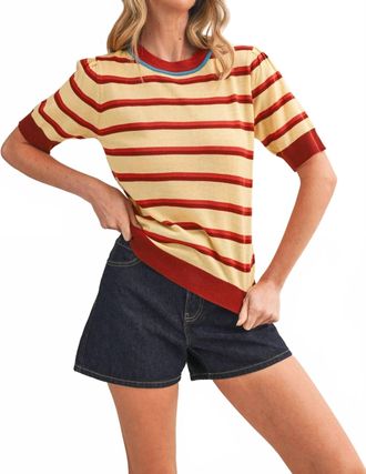 Merci Striped Short Sleeve Sweater In Blue Iris