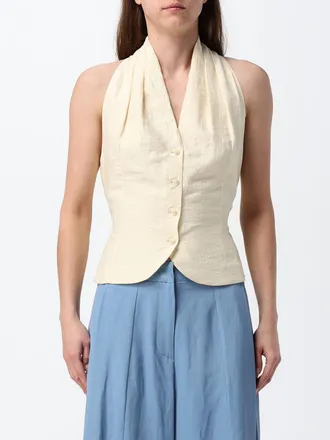 Tela Gilet a monopetto in misto cotone