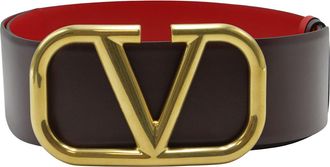 Valentino Garavani Elegant Brown Belt With Red Interior