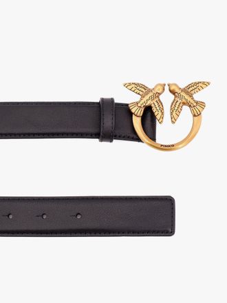 Pinko Love Birds Buckle Leather Belt - Black