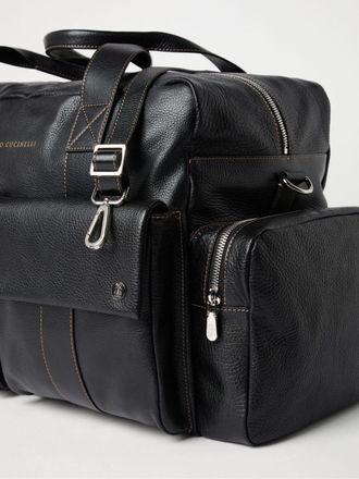 Brunello Cucinelli Borsa a spalla in pelle pieno fiore - Nero