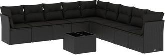 vidaXL Vidaxl - Set De Sof&aacute;s De Jard&iacute;n 10 Pzas Cojines Rat&aacute;n Sint&eacute;tico Negro