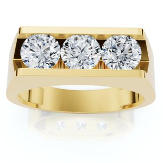 Pompeii3 1 1/2ct Diamond Three Stone Mens Wedding Ring in 14k White or Yellow Gold