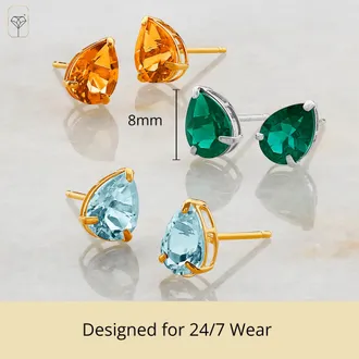 MAX + STONE 14k Yellow or White Gold Teardrop 8mm Gemstone Pear Shape Stud Earrings