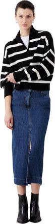 French Connection Unisex Vhari Horizontale Streep Ritssluiting Relaxed Fit Sweater Top voor Volwassenen (Zwart)