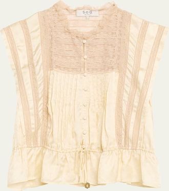 Sea New York Ethel Lace-Embroidered Satin Top
