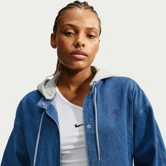Nike Womens Nike Sportswear Loose Heavyweight Fleece Denim Jacket in Blue | IX7030-461