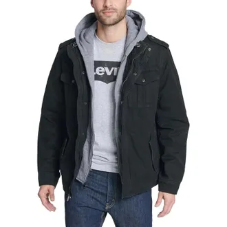 Levi's Trucker Jacket Mens Black Sherpa Snap Button Full Zip Hooded JZZ905
