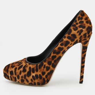 Le Silla Brown Leopard Print Calf Hair Platform Pumps
