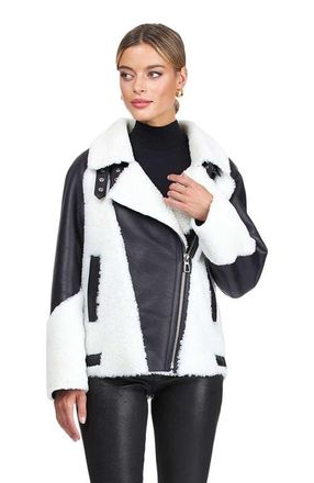 Gorski Genuine Shearling Asymmetrical Zip Jacket in Black/white at Nordstrom, Size Medium