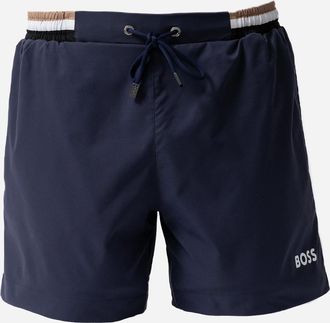 HUGO BOSS Mens BOSS Orange Isle Mens Ripstop-Fabric Swim Shorts with Contrast Logo - Navy 413 - Size: 35/34/32