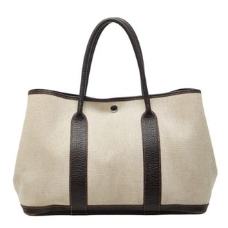 Herm&egrave;s Brown Marron Toile H Canvas Leather Tote Bag (Pre-Owned)